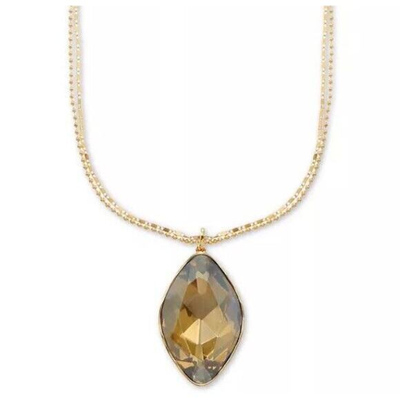 Stunning Gold Tone Crystal Pendant Necklace 36" Elegant Fashion Chic Statement - Picture 2 of 5
